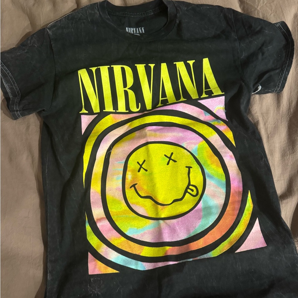 NIRVANA Black Tee with Smiley Logo